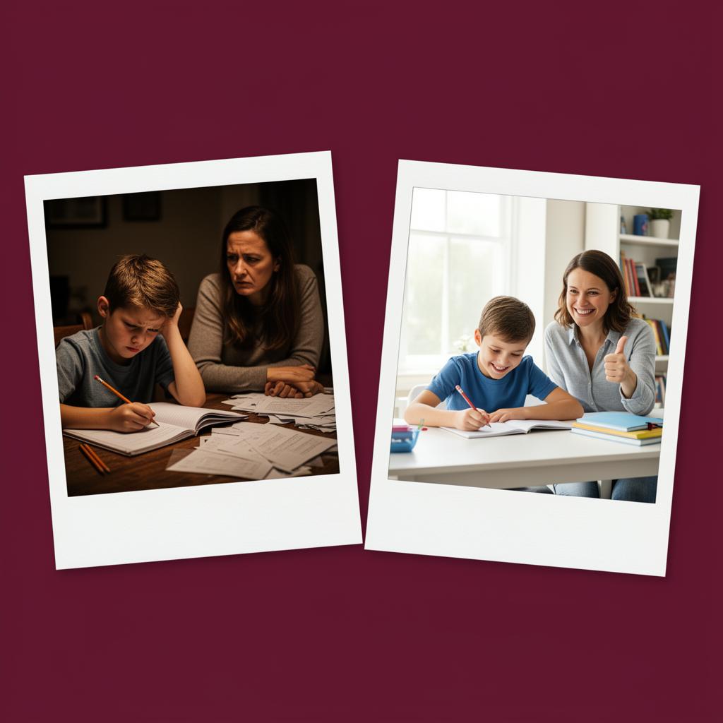 Antes e depois do guia: família estressada vs família leve
